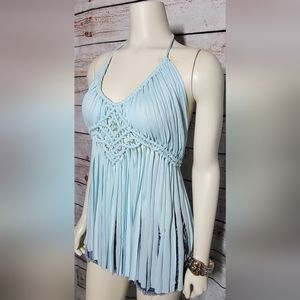 Baby blue/light blue Macreme festival tank top coverup